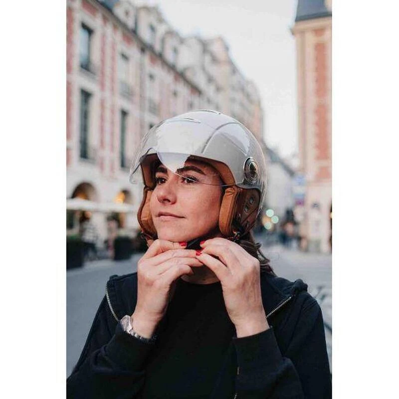 Casque Urbain Jet Tandem Crème Avec Visière 8 Casque Urbain Jet Tandem Crème Avec Visière – Image 6