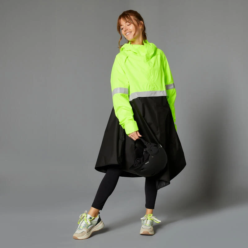 BTWIN PONCHO PLUIE VISIBILITE JOUR NUIT 560 NOIR JAUNE FLUO 4 BTWIN PONCHO PLUIE VISIBILITE JOUR NUIT 560 NOIR JAUNE FLUO – Image 2