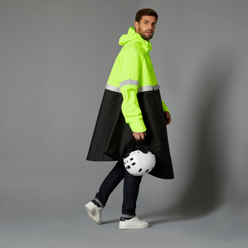 BTWIN PONCHO PLUIE VISIBILITE JOUR NUIT 560 NOIR JAUNE FLUO 5 BTWIN PONCHO PLUIE VISIBILITE JOUR NUIT 560 NOIR JAUNE FLUO – Image 3