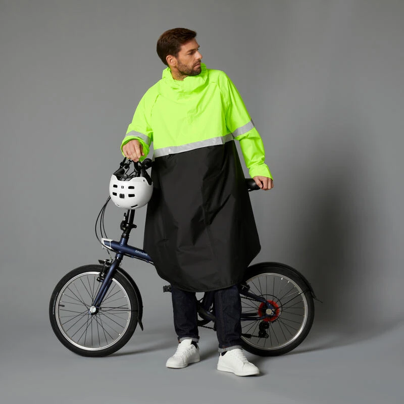 BTWIN PONCHO PLUIE VISIBILITE JOUR NUIT 560 NOIR JAUNE FLUO 6 BTWIN PONCHO PLUIE VISIBILITE JOUR NUIT 560 NOIR JAUNE FLUO – Image 4