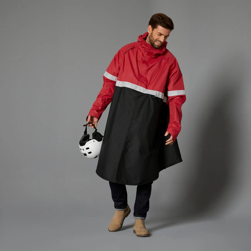 BTWIN PONCHO PLUIE VISIBILITE NUIT VELO VILLE 540 NOIR ROUGE 4 BTWIN PONCHO PLUIE VISIBILITE NUIT VELO VILLE 540 NOIR ROUGE – Image 2