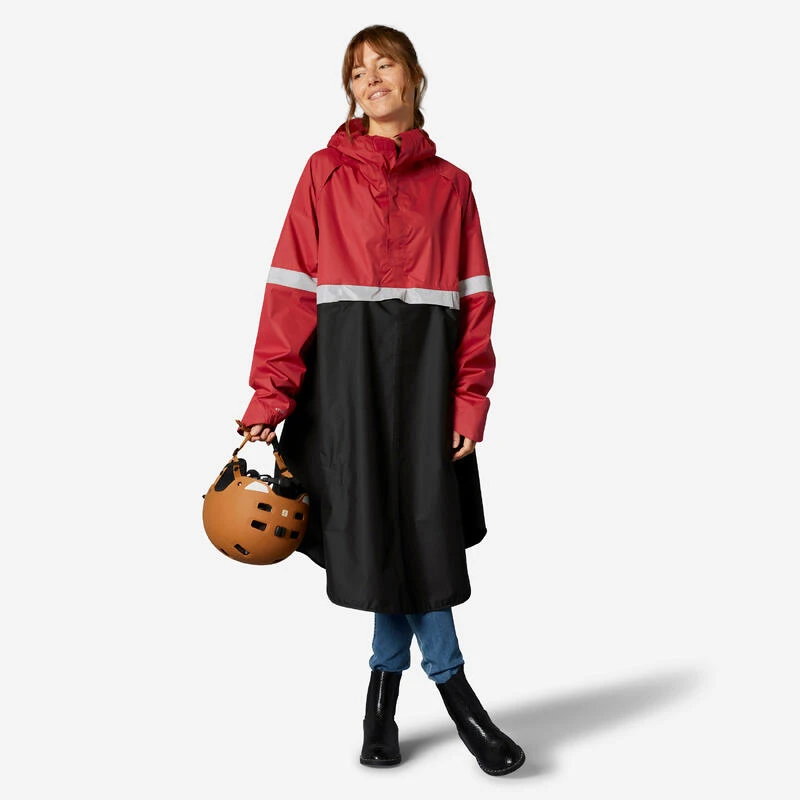 BTWIN PONCHO PLUIE VISIBILITE NUIT VELO VILLE 540 NOIR ROUGE 3 BTWIN PONCHO PLUIE VISIBILITE NUIT VELO VILLE 540 NOIR ROUGE