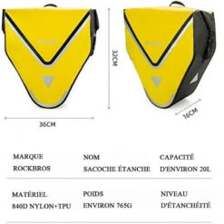 ROCKBROS Sacoche De Vélo Arrière Porte-Bagage Étanche Sac De Rangement VTT 20 L Jaune -Vélotaf Magasin sacoche de velo arriere porte bagage etanche sac de rangement vtt 20 l jaune 3